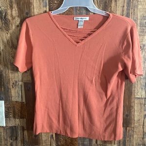 Hannah Jones women short sleeve blouse coral color size large rayon & Rayon (120